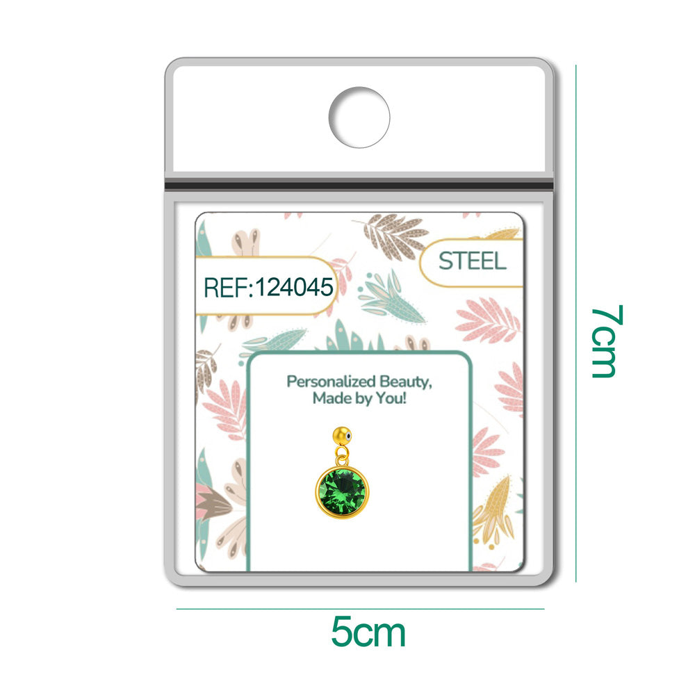 Charm colgante dorado con piedra de nacimiento facetada de Mayo y bola de acero con goma
