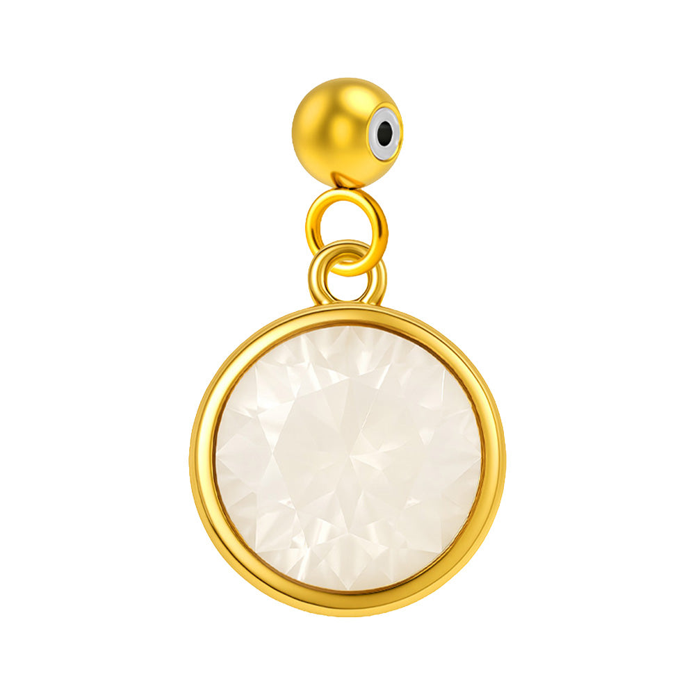Charm colgante dorado con piedra de nacimiento facetada de Junio y bola de acero con goma, sobre fondo blanco