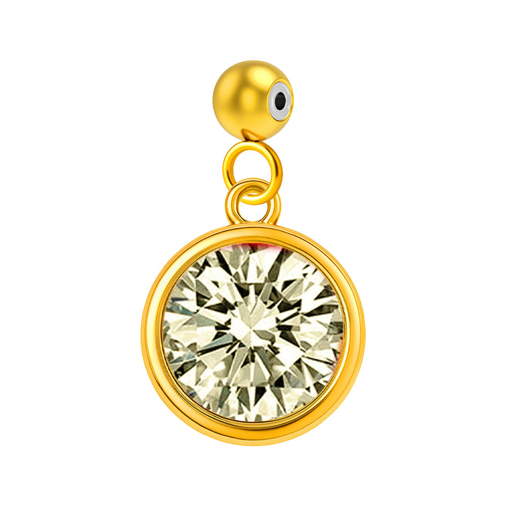 Charm colgante dorado con piedra de nacimiento facetada de Agosto y bola de acero con goma, sobre fondo blanco