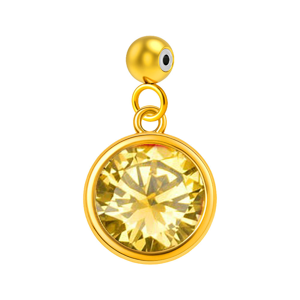 Charm colgante dorado con piedra de nacimiento facetada de Noviembre y bola de acero con goma, sobre fondo blanco