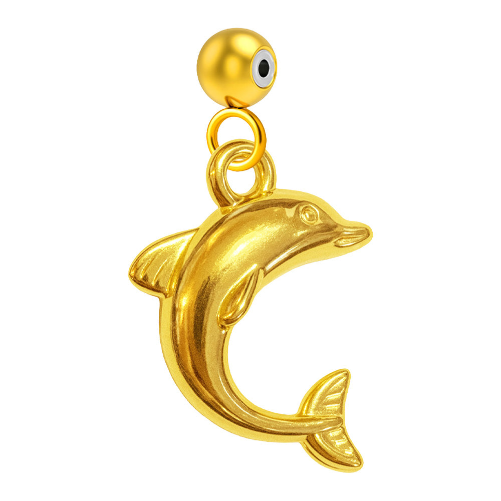 Charm colgante de delfín dorado con bola de acero con goma