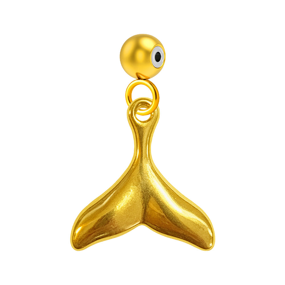 Charm colgante de cola de ballena dorada con bola de acero con goma