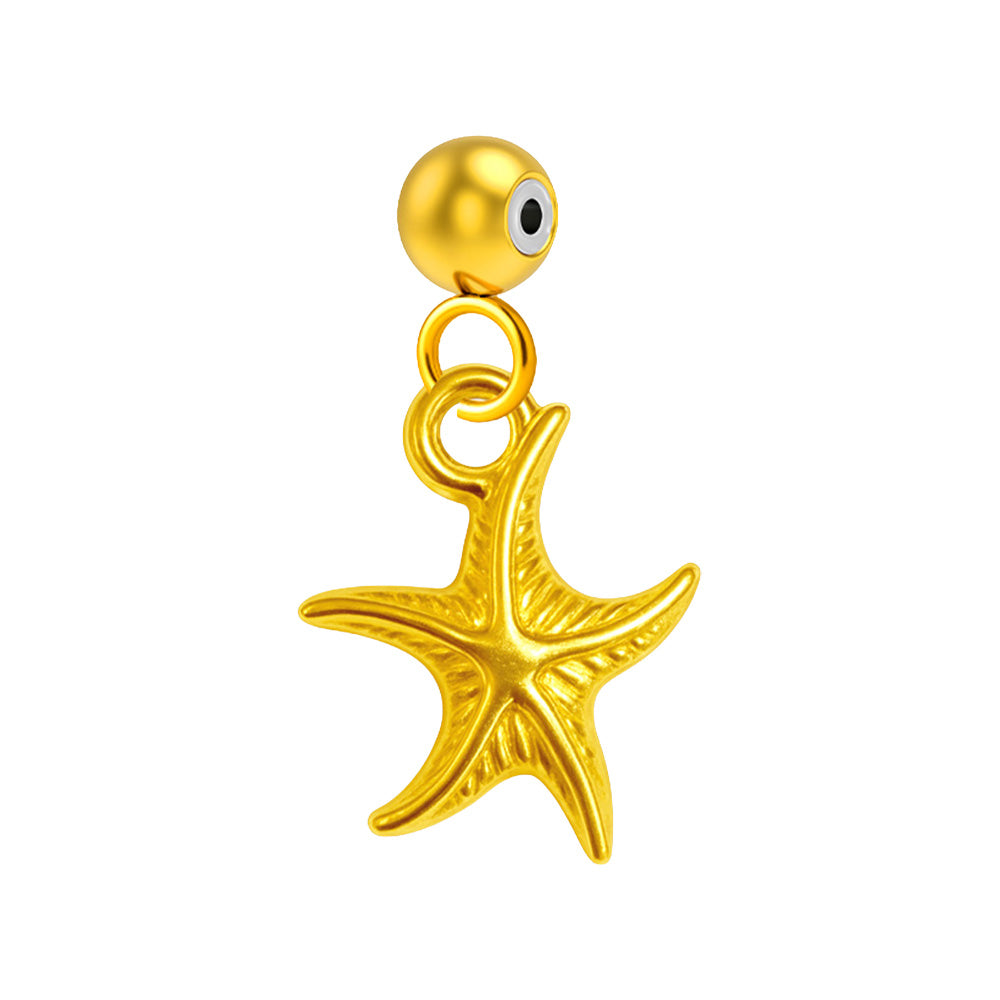 Charm colgante de estrella de mar dorada con bola de acero con goma