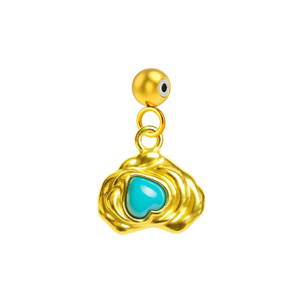 Charm colgante de corazón turquesa con bola de acero con goma