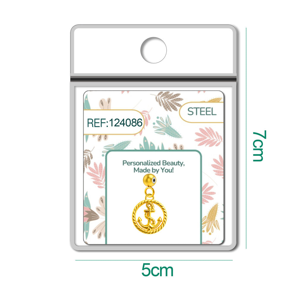 CHARM Acero Dorado Chapado Oro 14 K-con Bola de Goma