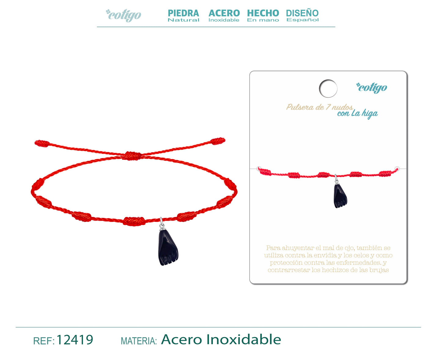 Pulsera 7 nudos con la Higa negra
