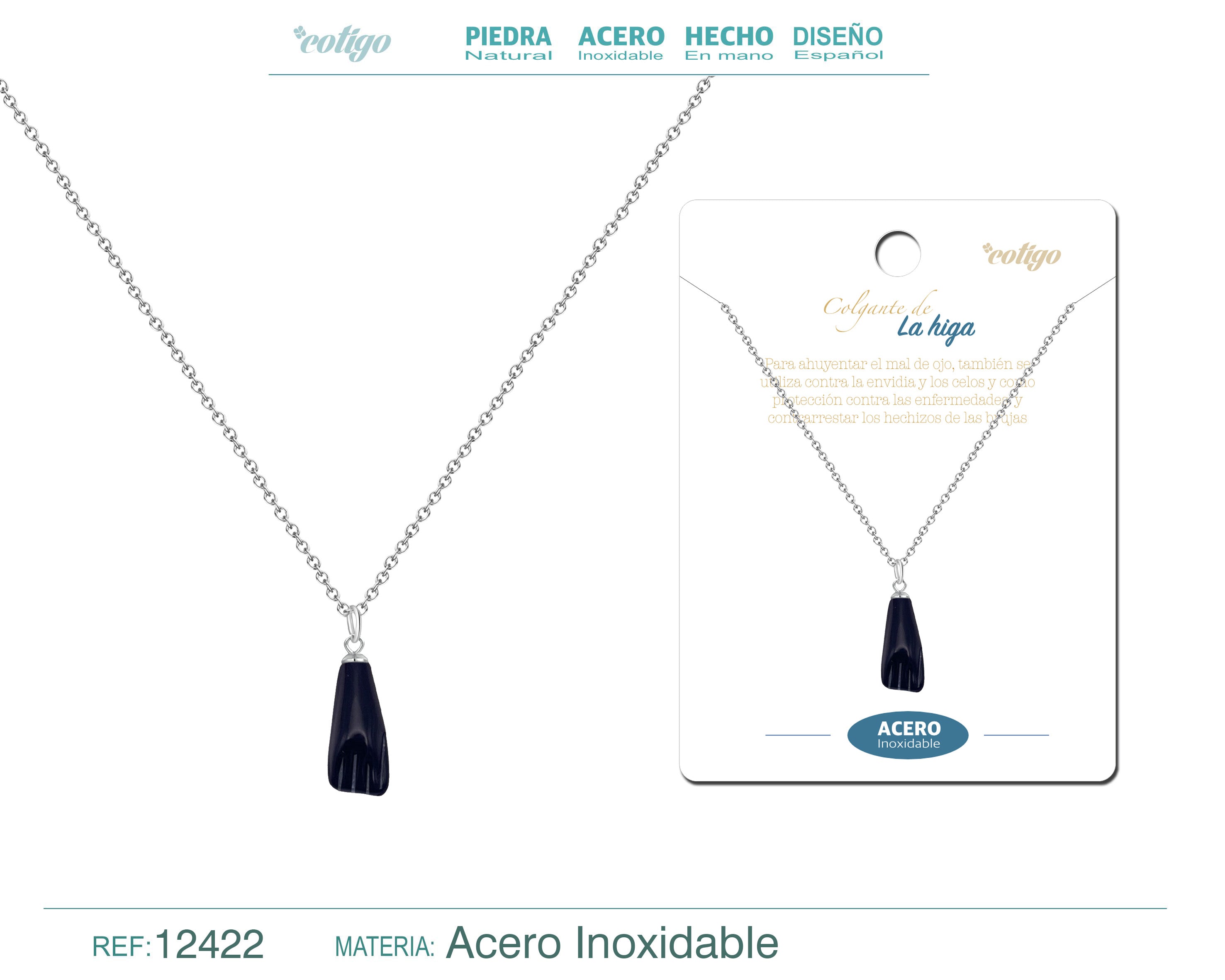 Collar con Colgante Higa Estilizada en Acero Inoxidable – vista principal del diseño colgante higa estilizada