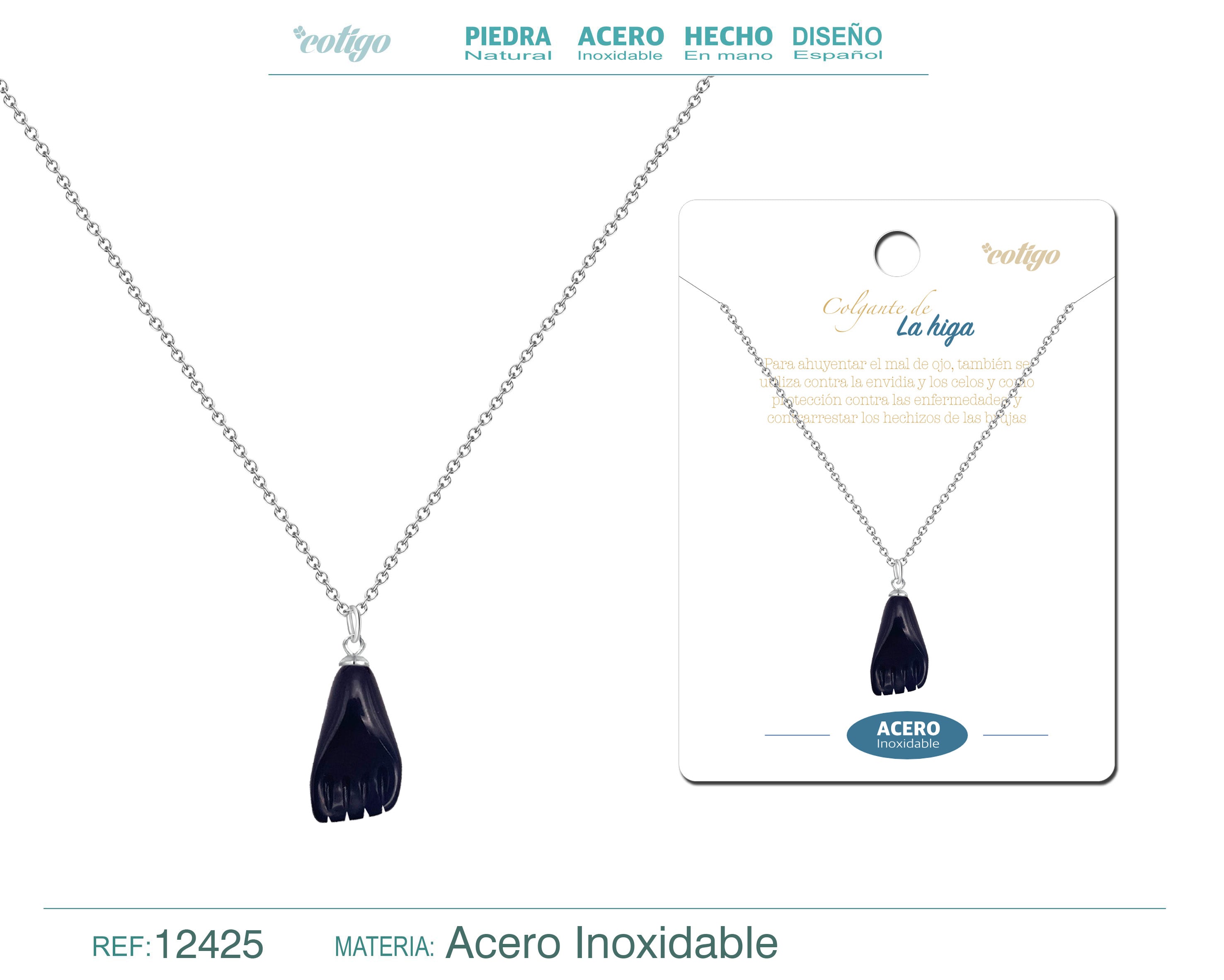 Collar con Colgante Mano Higa en Acero Inoxidable – vista principal del diseño colgante mano higa