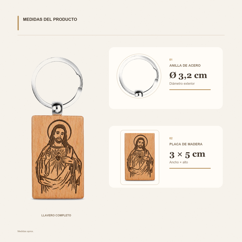 Medidas del producto: Llavero de Madera Corazón de Jesús