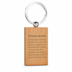 Reverso grabado del llavero de madera Corazón de Jesús con anilla de acero inoxidable