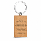 Reverso grabado del llavero de madera Jesús Crucificado con anilla de acero inoxidable