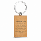 Reverso grabado del llavero de madera Virgen del Rocío con anilla de acero inoxidable