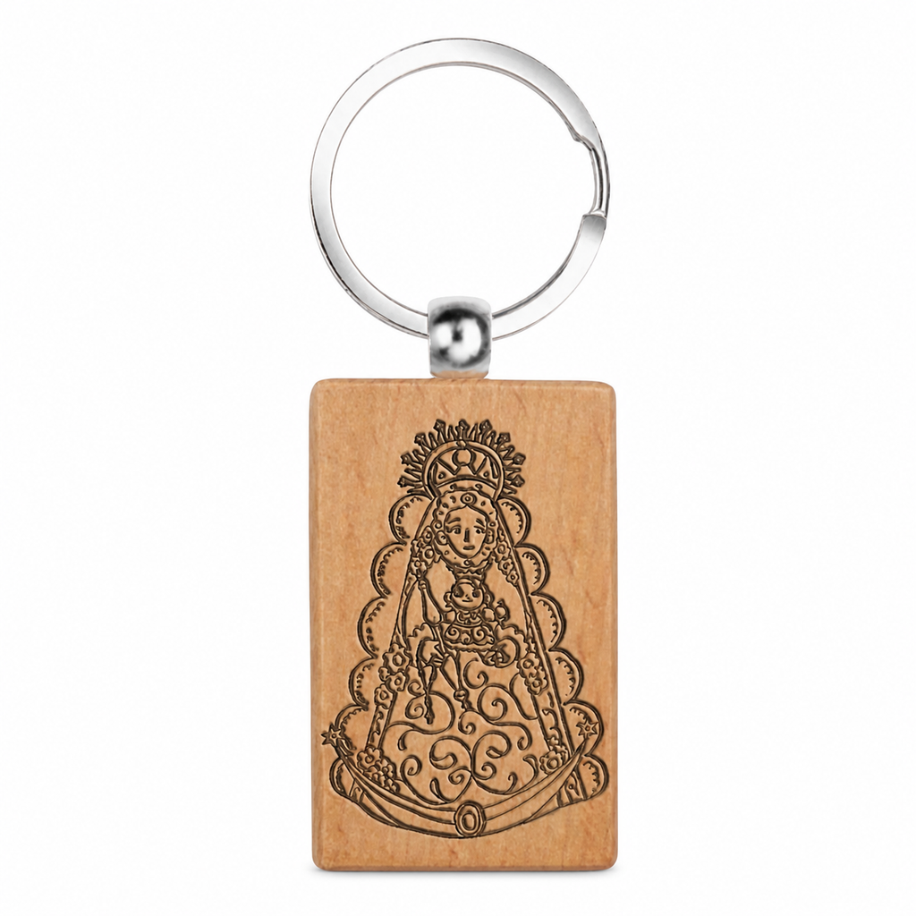 Llavero de Virgen del Rocío en Madera Natural