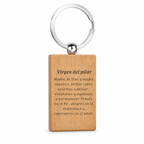 Reverso grabado del llavero de madera Virgen del Pilar con anilla de acero inoxidable