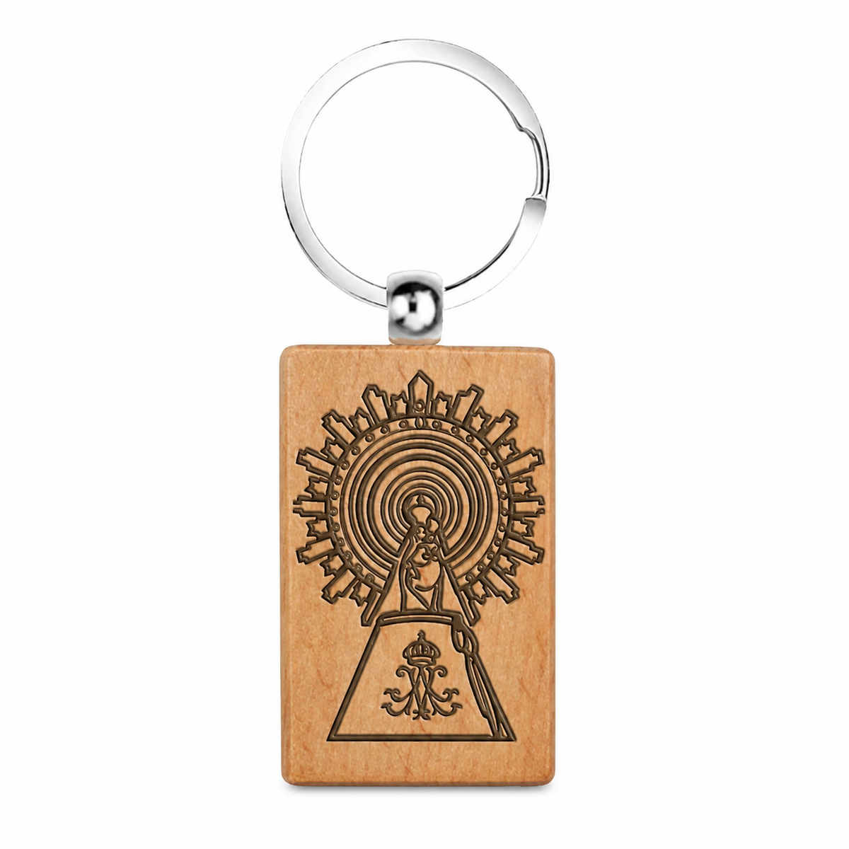 Llavero de Virgen del Pilar en Madera Natural