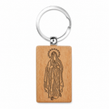 Llavero de Virgen de Lourdes en Madera Natural