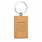 Reverso grabado del llavero de madera San Benito con anilla de acero inoxidable