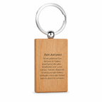 Reverso grabado del llavero de madera San Antonio con anilla de acero inoxidable
