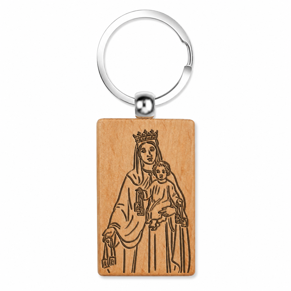 Llavero de Virgen del Carmen en Madera Natural