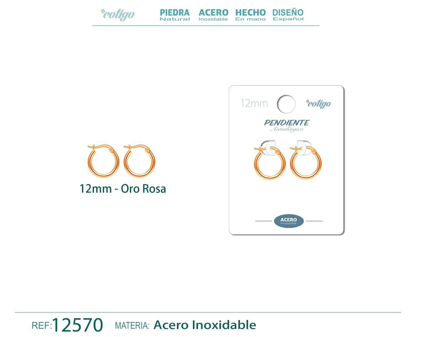 Pendiente Aro Acero-12mm color Rosa