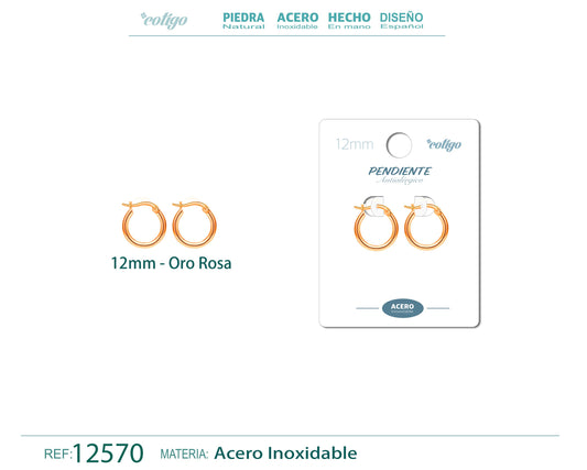 Pendiente Aro Acero-12mm color Rosa