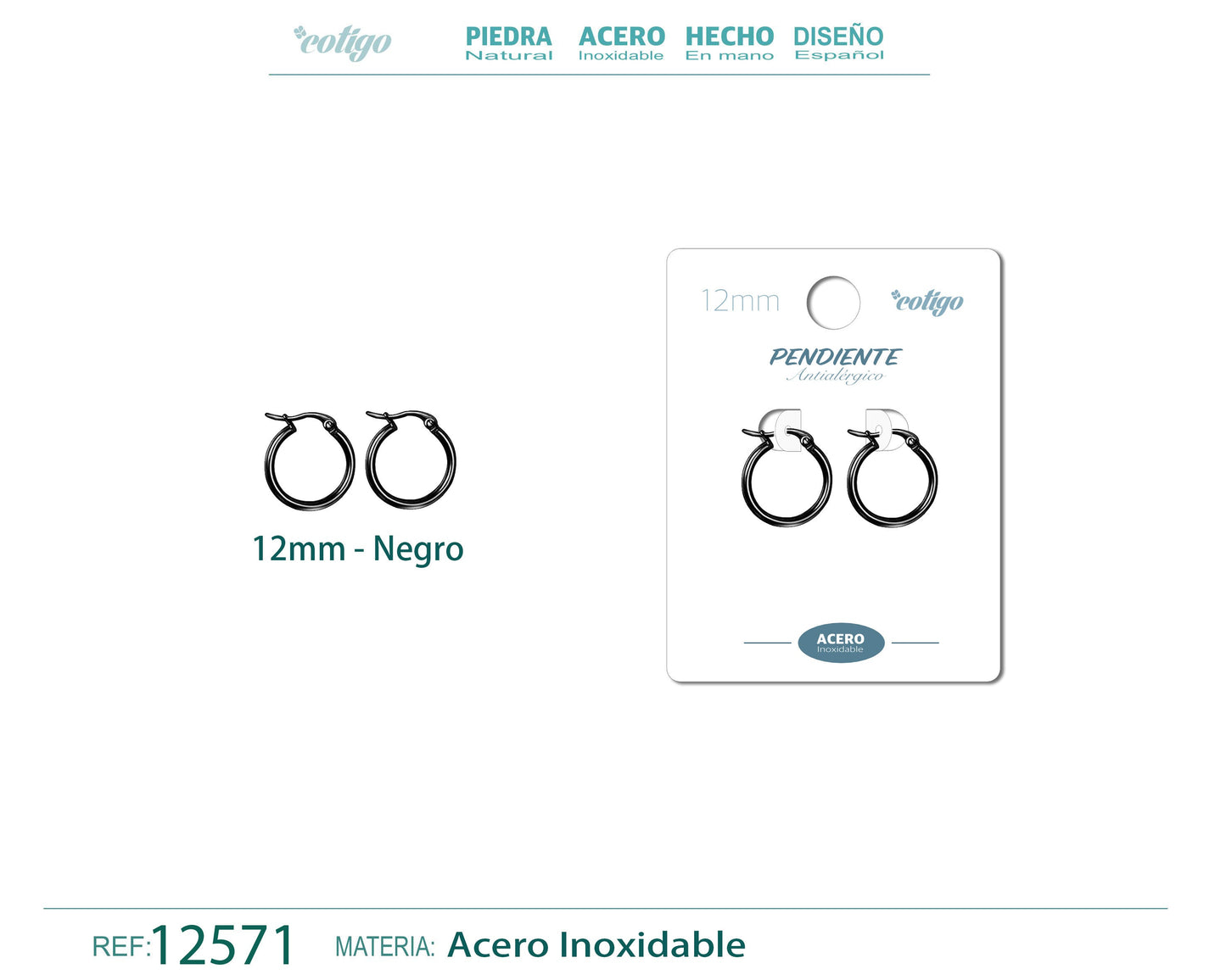 Pendiente Aro Acero-12mm color Negro