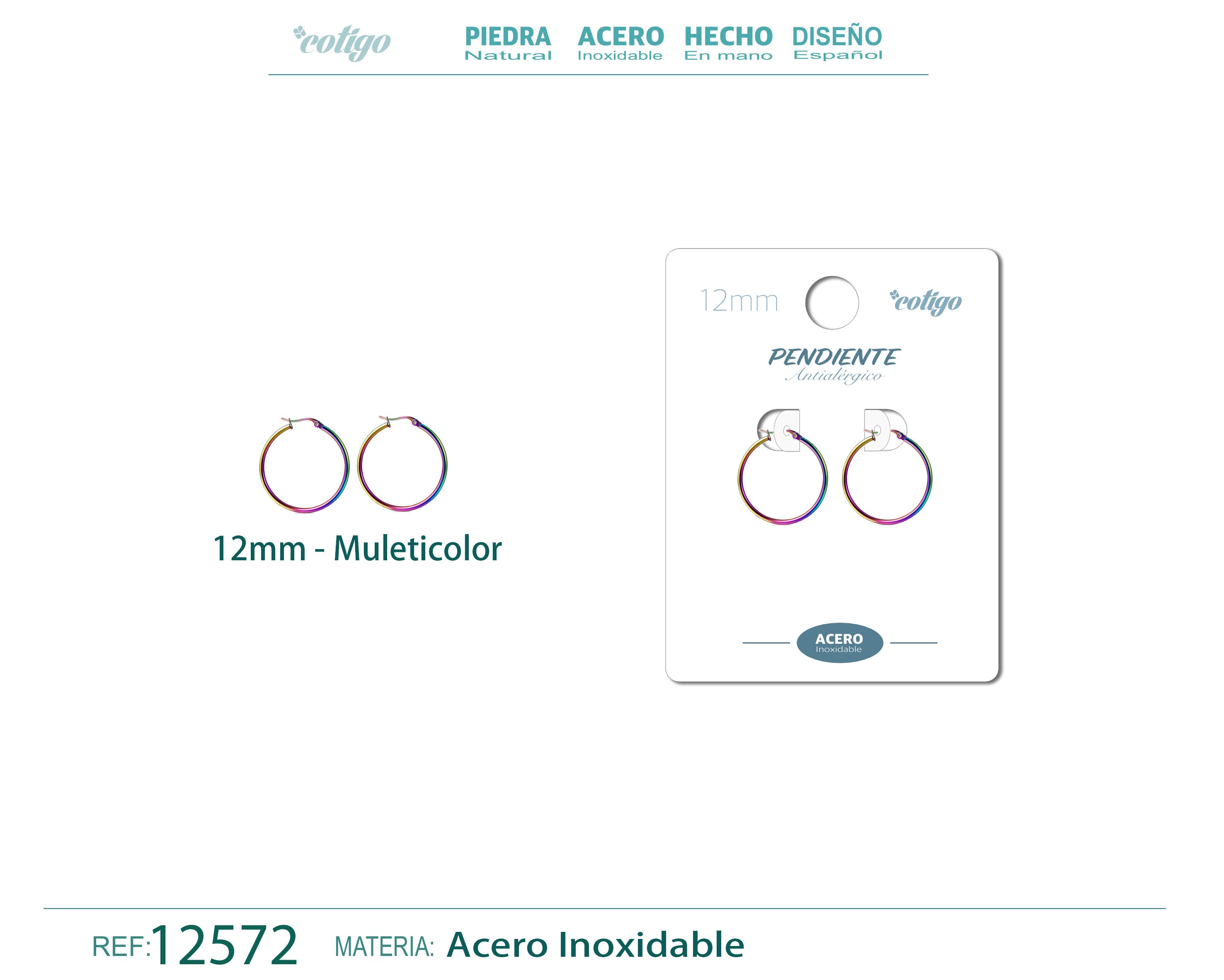Pendiente Aro Acero-12mm Multicolor - cotigo