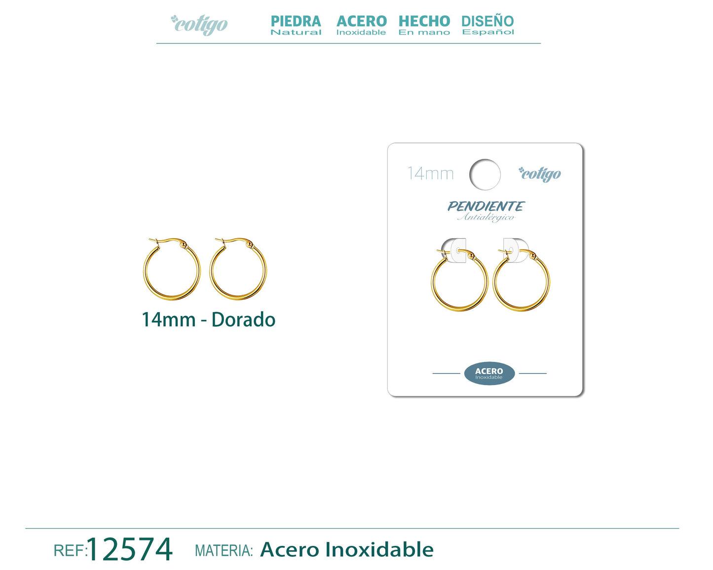 Pendiente Aro Acero-14mm color Dorado