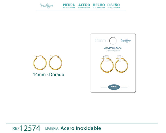Pendiente Aro Acero-14mm color Dorado