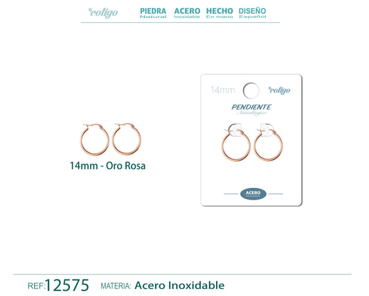 Pendiente Aro Acero-14mm color Rosa