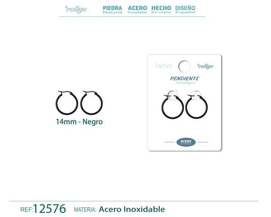 Pendiente Aro Acero-14mm color Negro