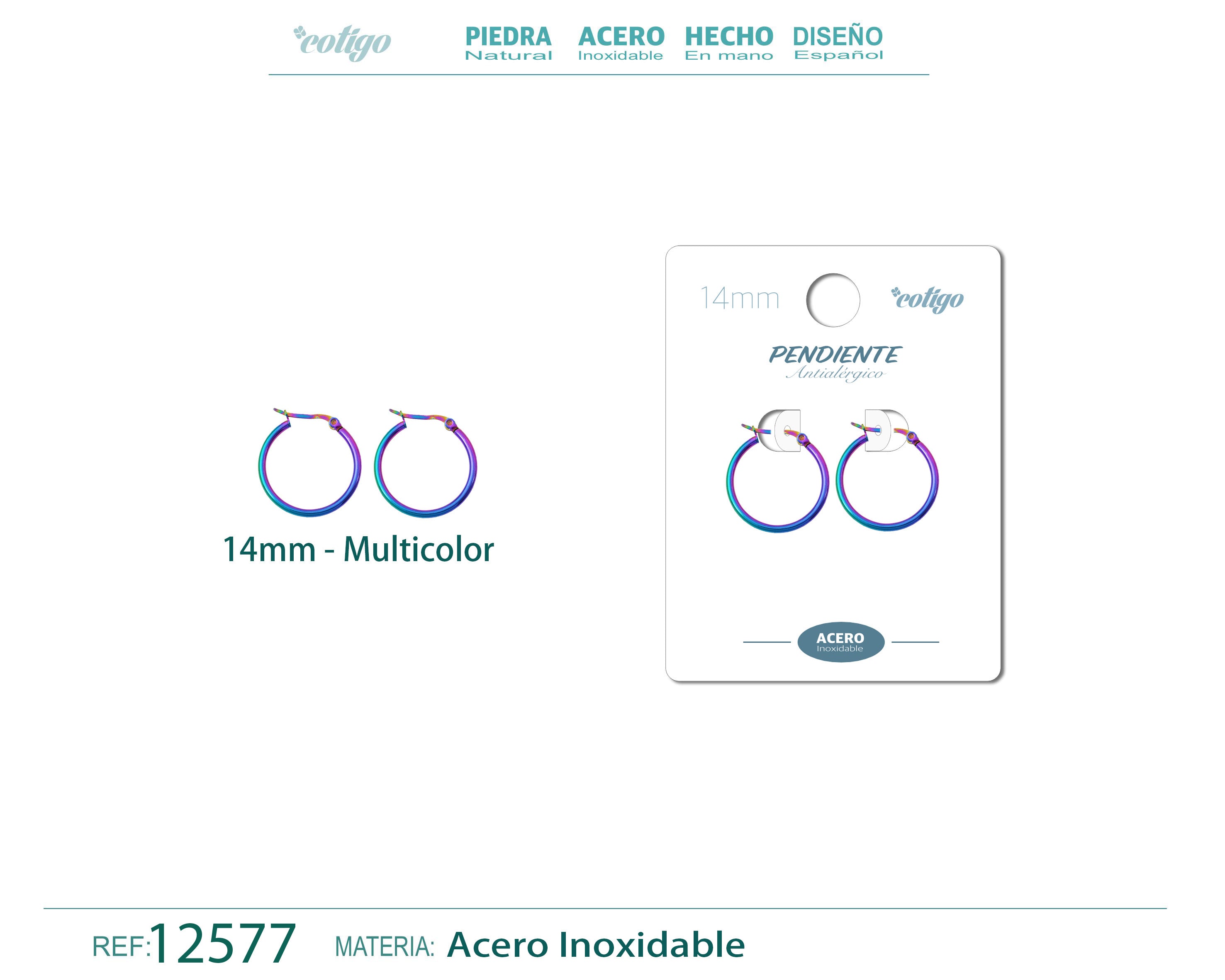 Pendiente Aro Acero-14mm Multicolor - cotigo