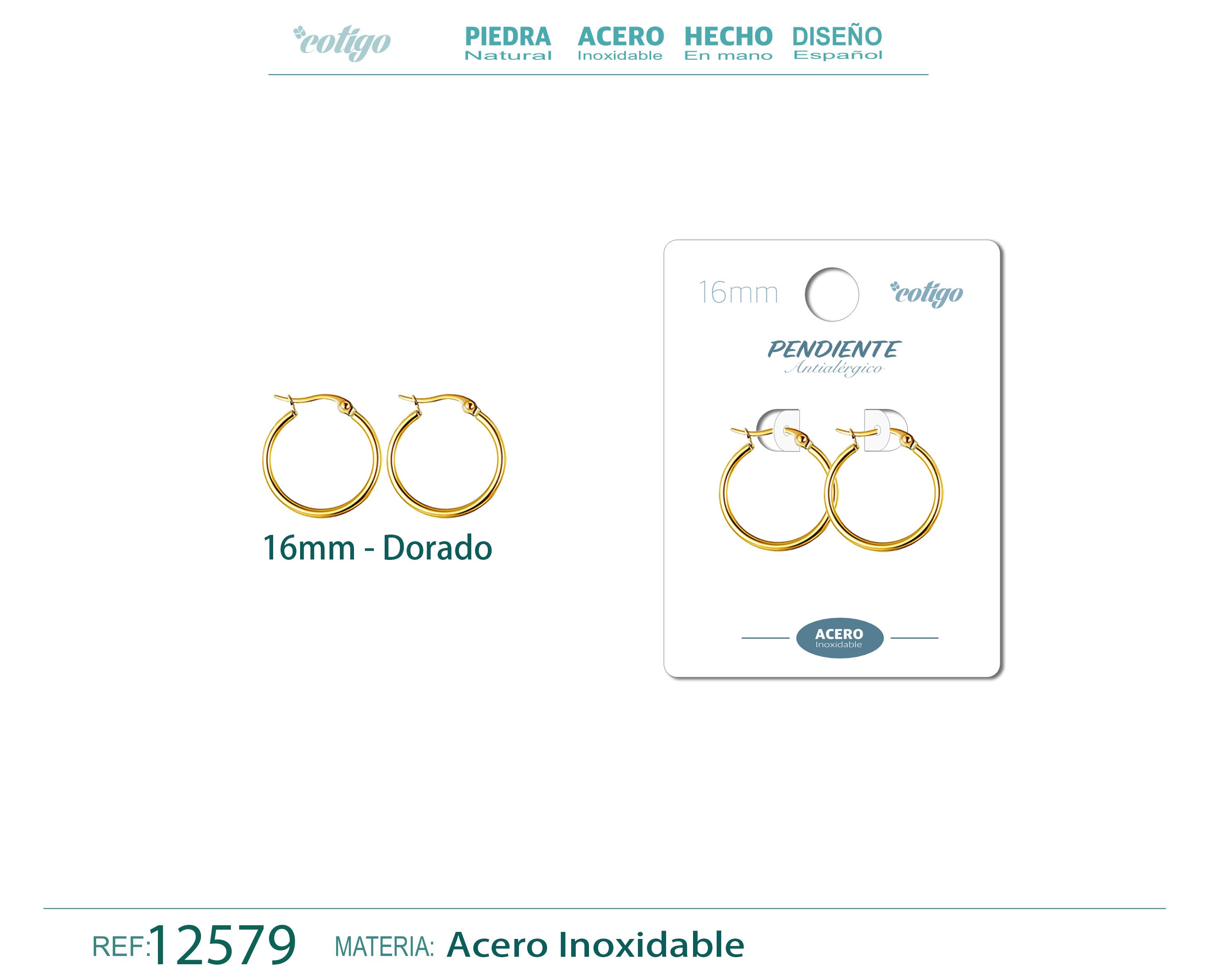 Pendiente Aro Acero-16mm color Dorado - cotigo