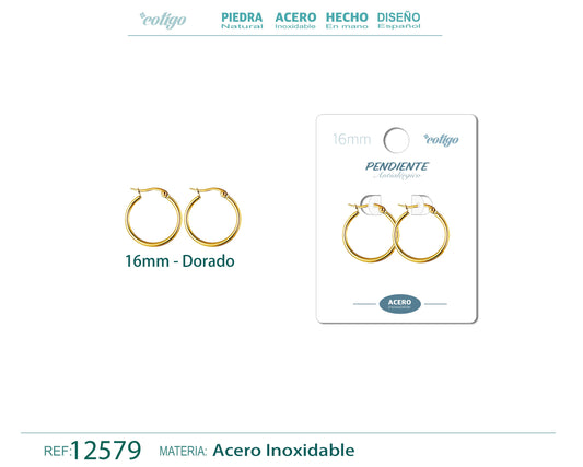 Pendiente Aro Acero-16mm color Dorado