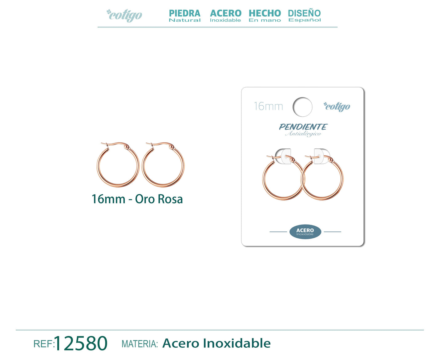 Pendiente Aro Acero-16mm color Rosa