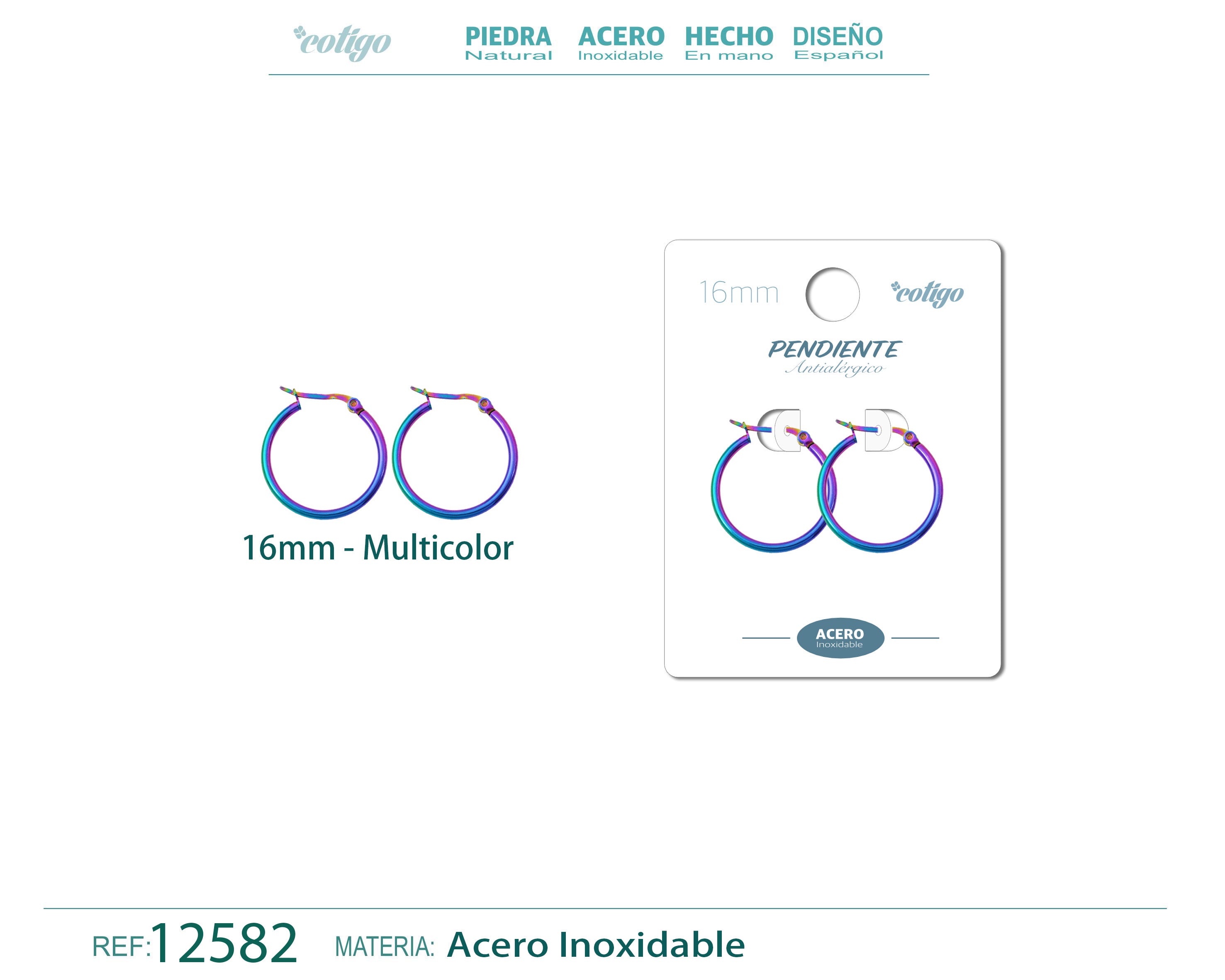 Pendiente Aro Acero-16mm Multicolor - cotigo