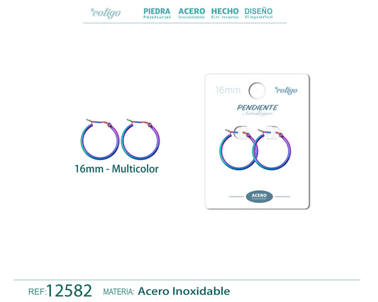 Pendiente Aro Acero-16mm Multicolor