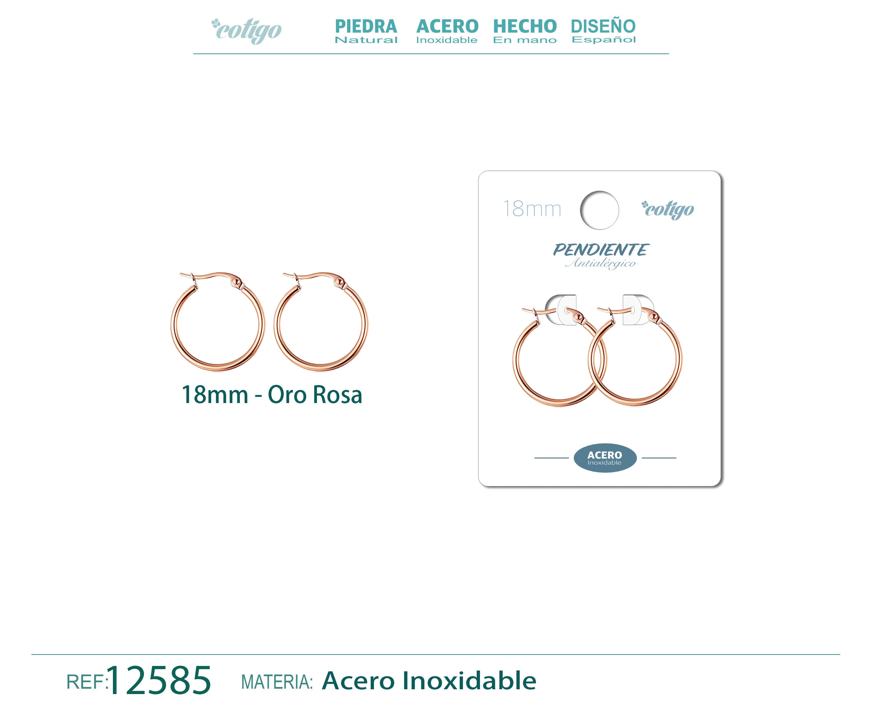 Pendiente Aro Acero-18mm color Rosa - cotigo
