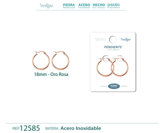 Pendiente Aro Acero-18mm color Rosa