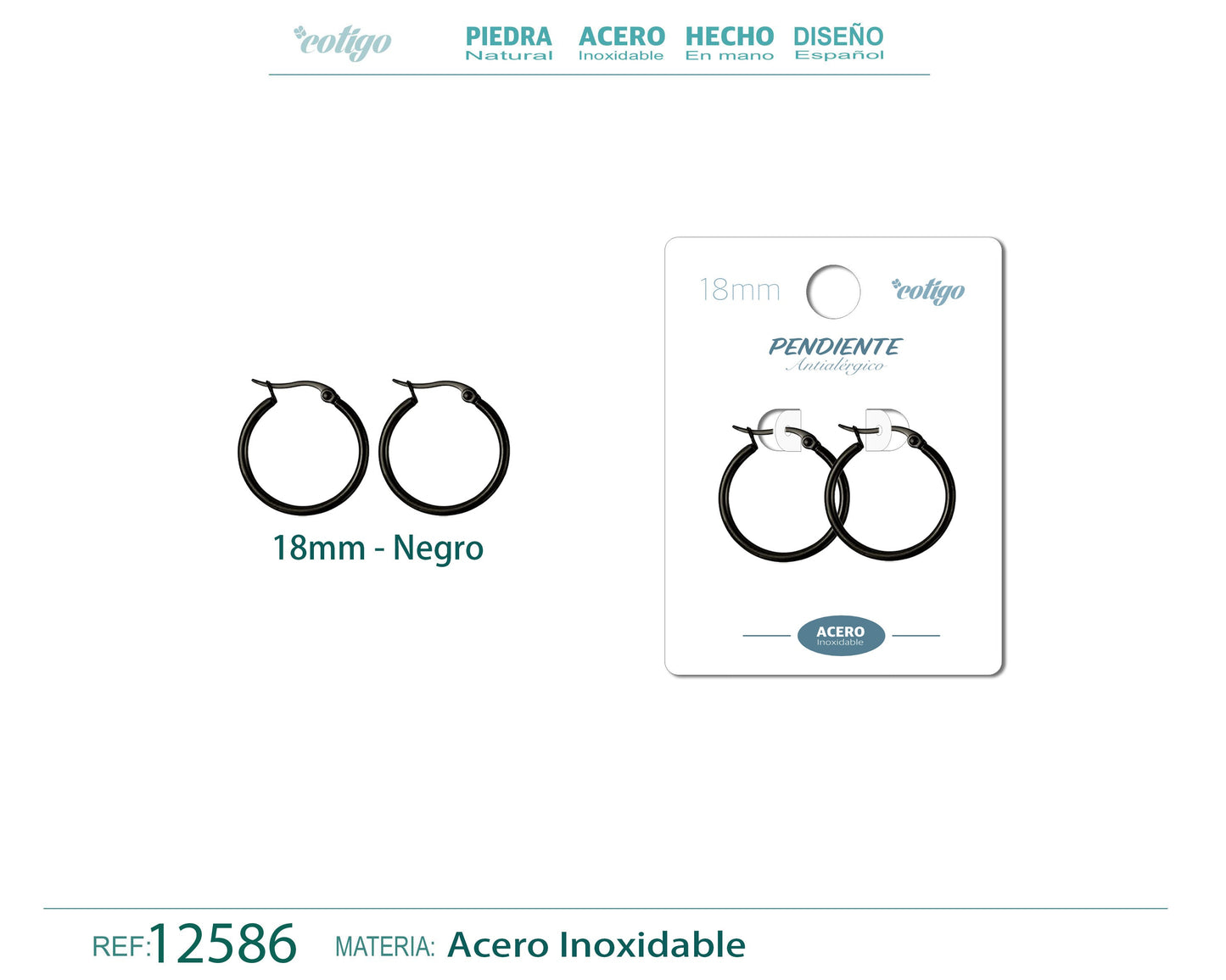 Pendiente Aro Acero-18mm color Negro