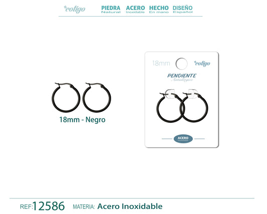 Pendiente Aro Acero-18mm color Negro