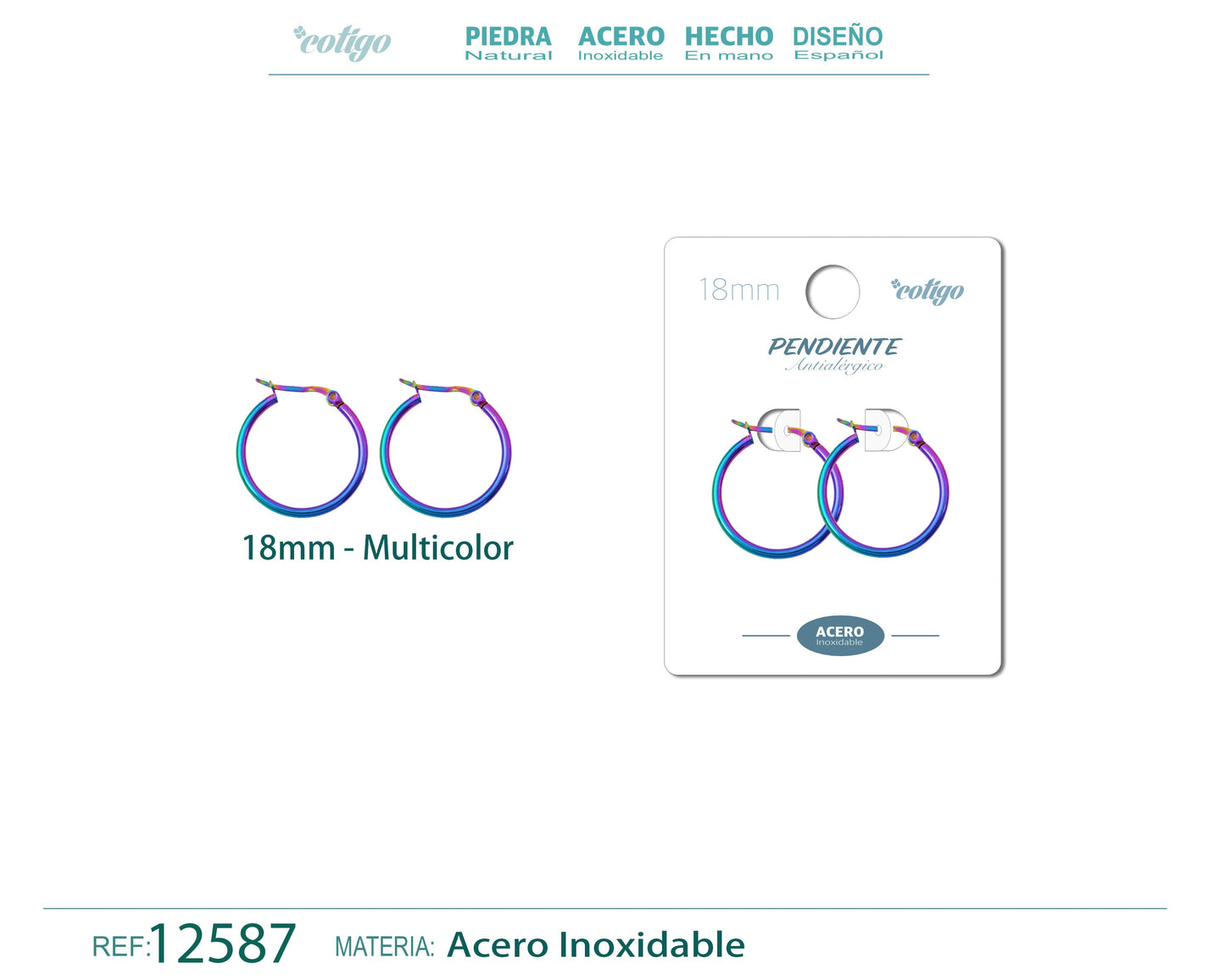 Pendiente Aro Acero-18mm Multicolor
