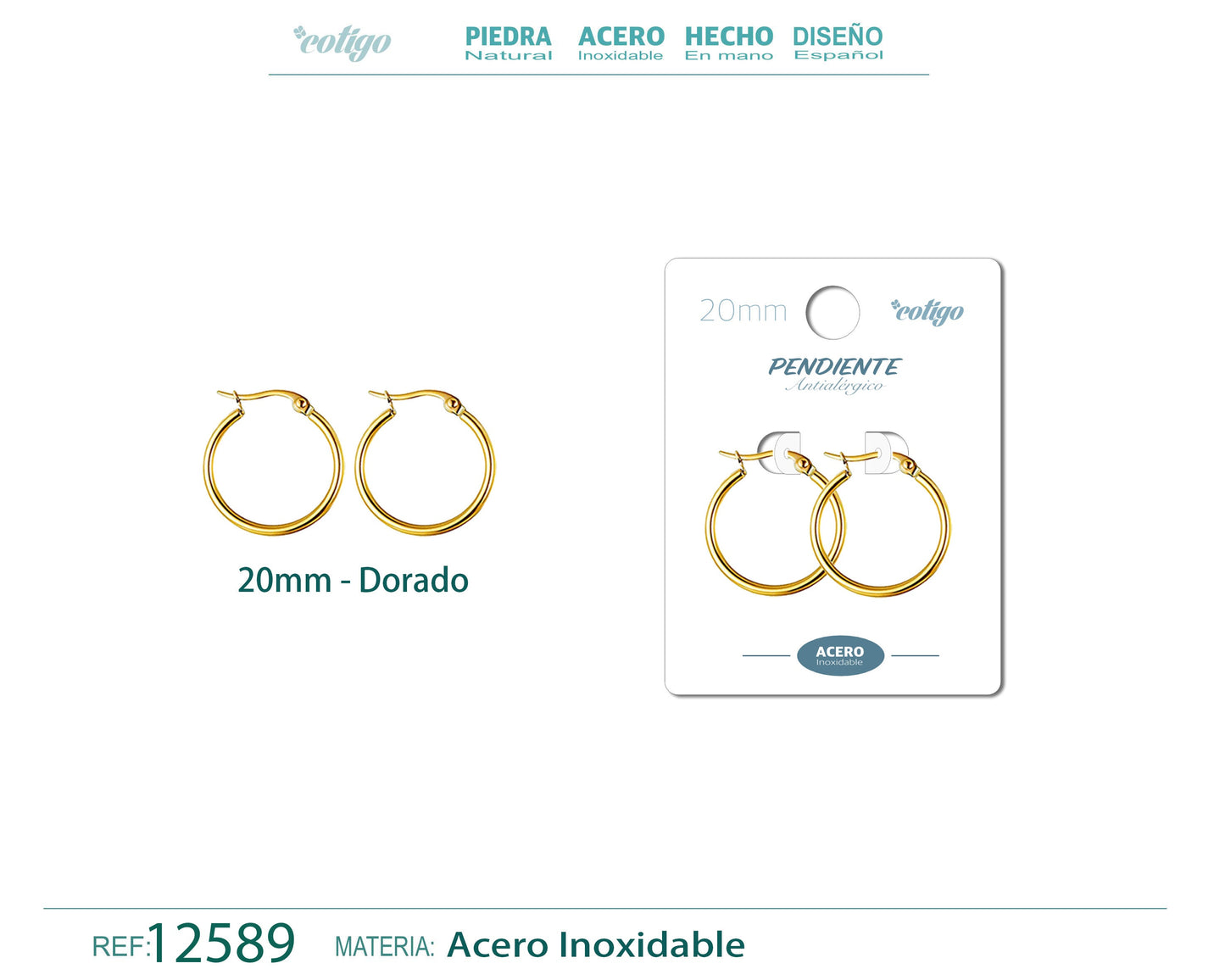 Pendiente Aro Acero-20mm color Dorado