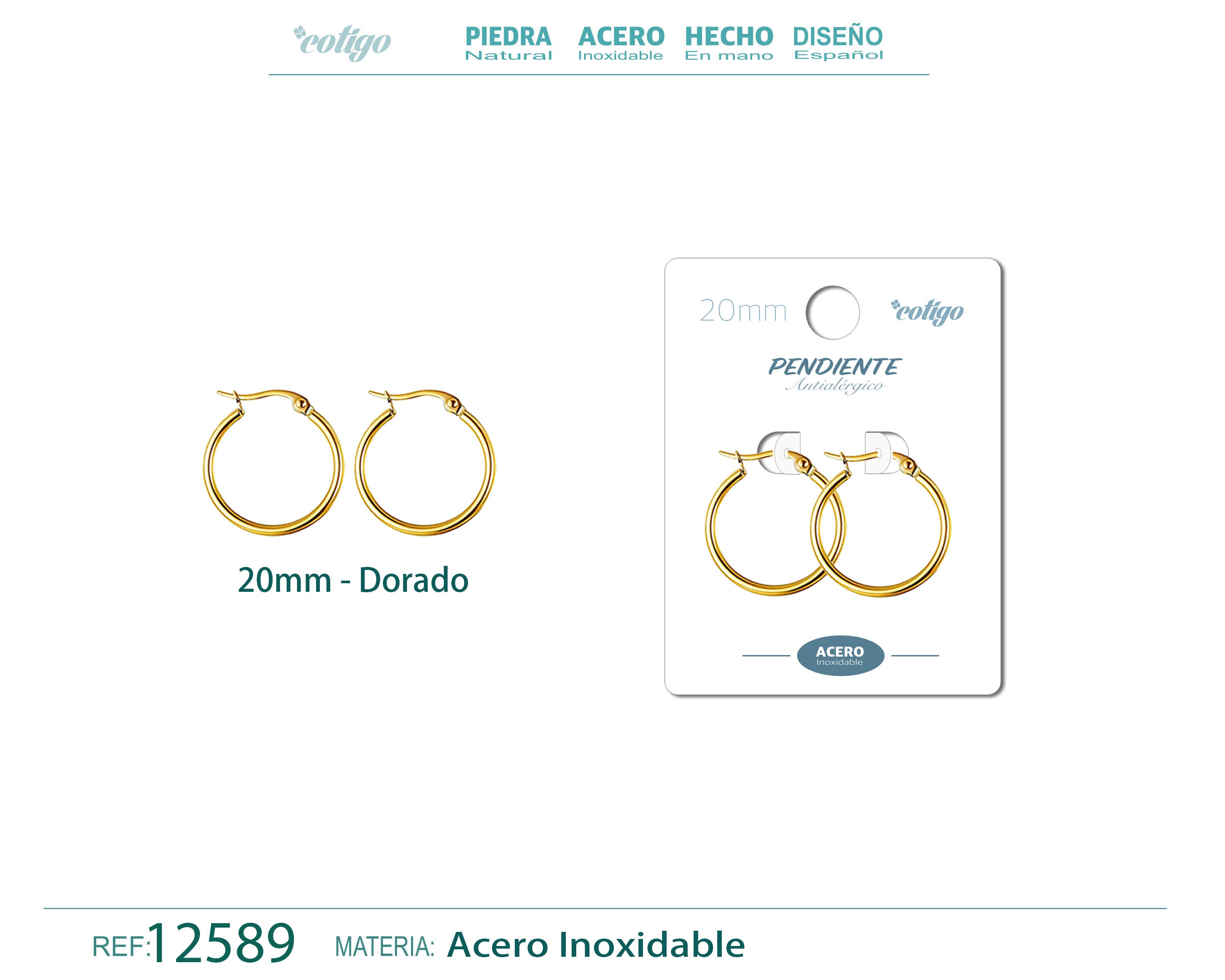 Pendiente Aro Acero-20mm color Dorado - cotigo
