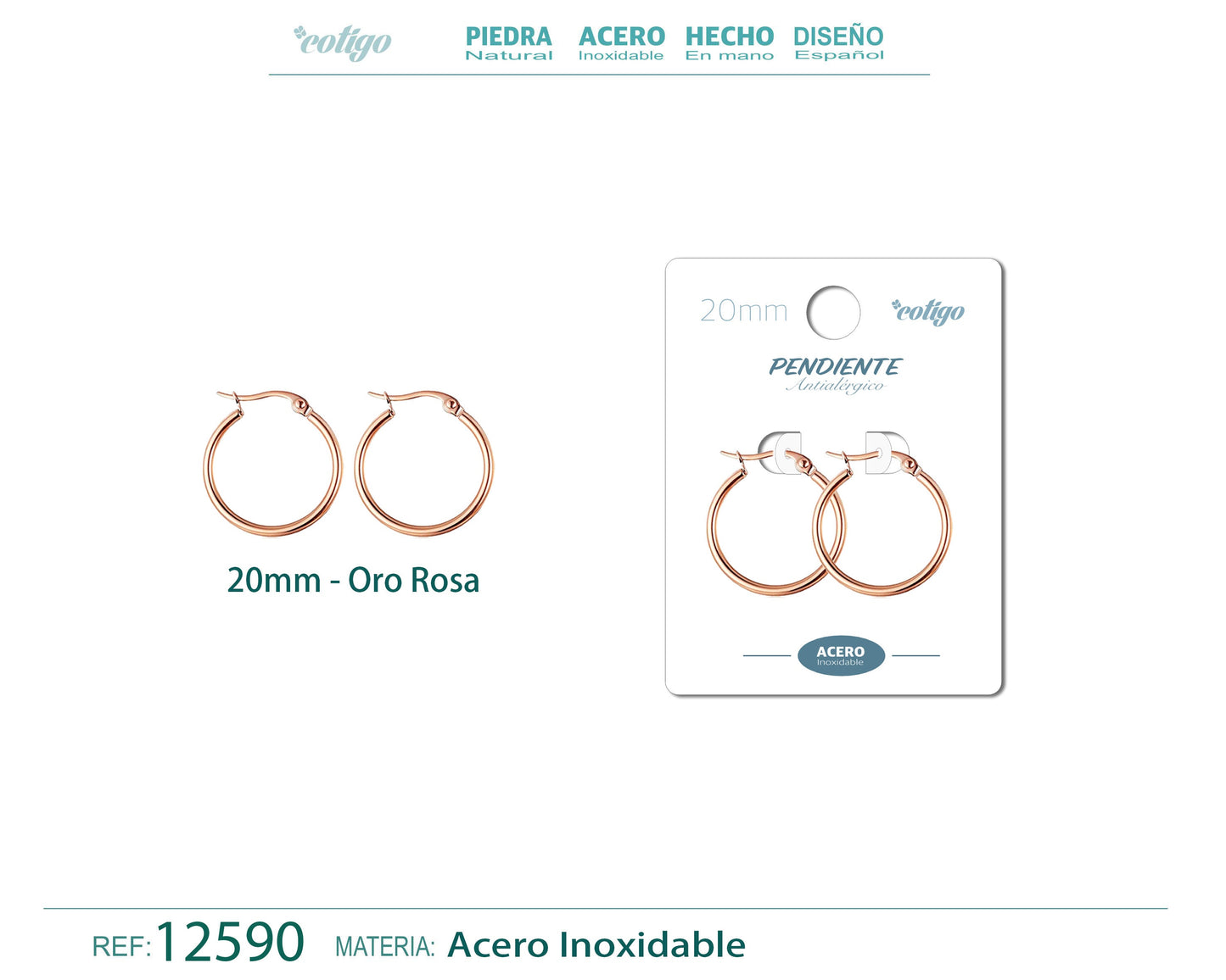 Pendiente Aro Acero-20mm color Rosa