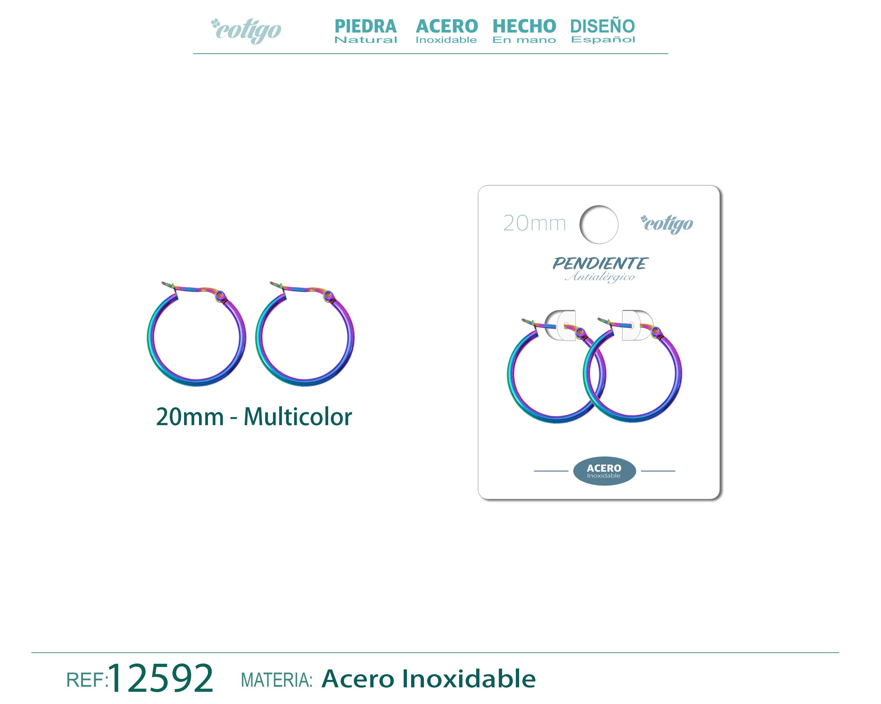 Pendiente Aro Acero-20mm Multicolor - cotigo