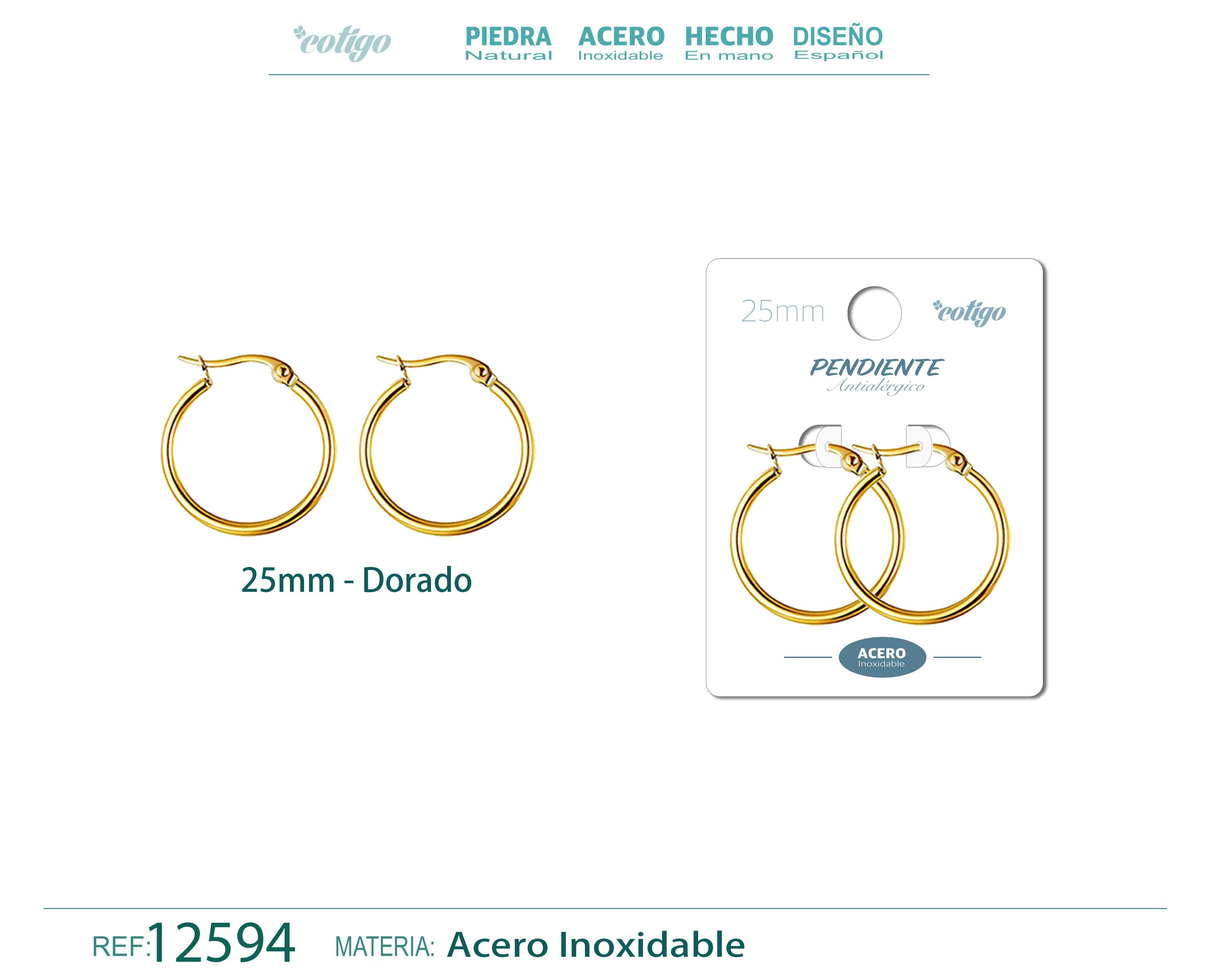 Pendiente Aro Acero-25mm color Dorado - cotigo