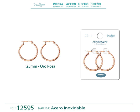 Pendiente Aro Acero-25mm color Rosa