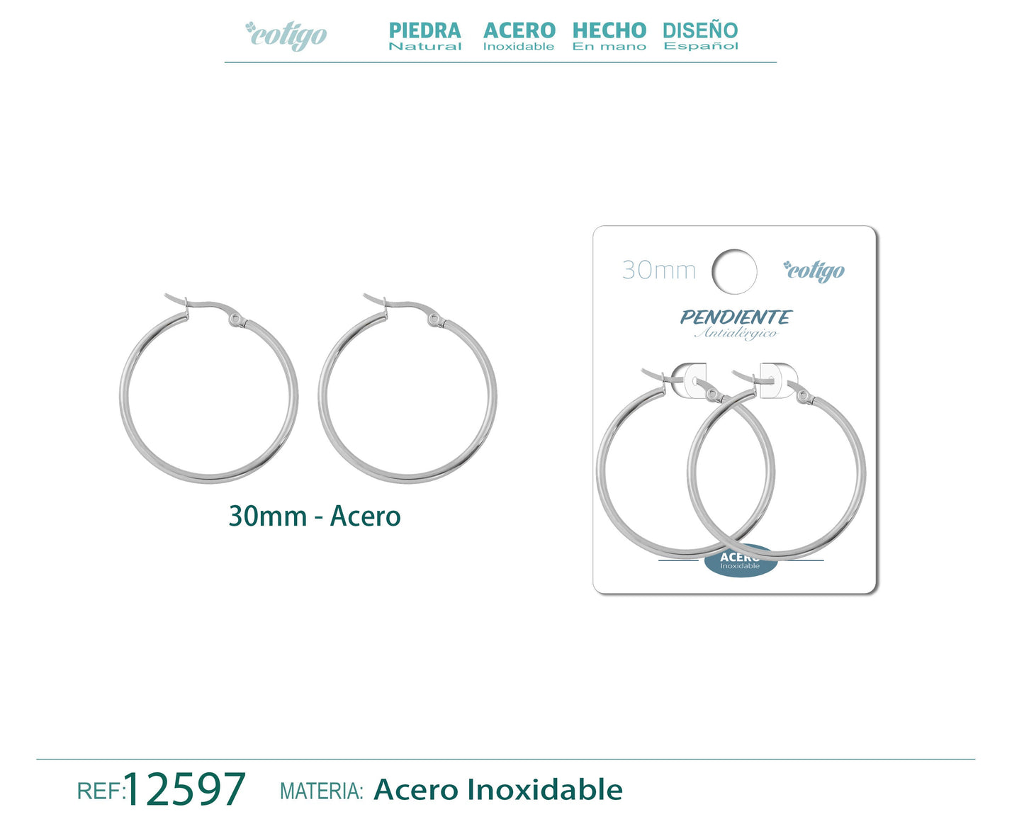 Pendiente Aro Acero-30mm color Acero