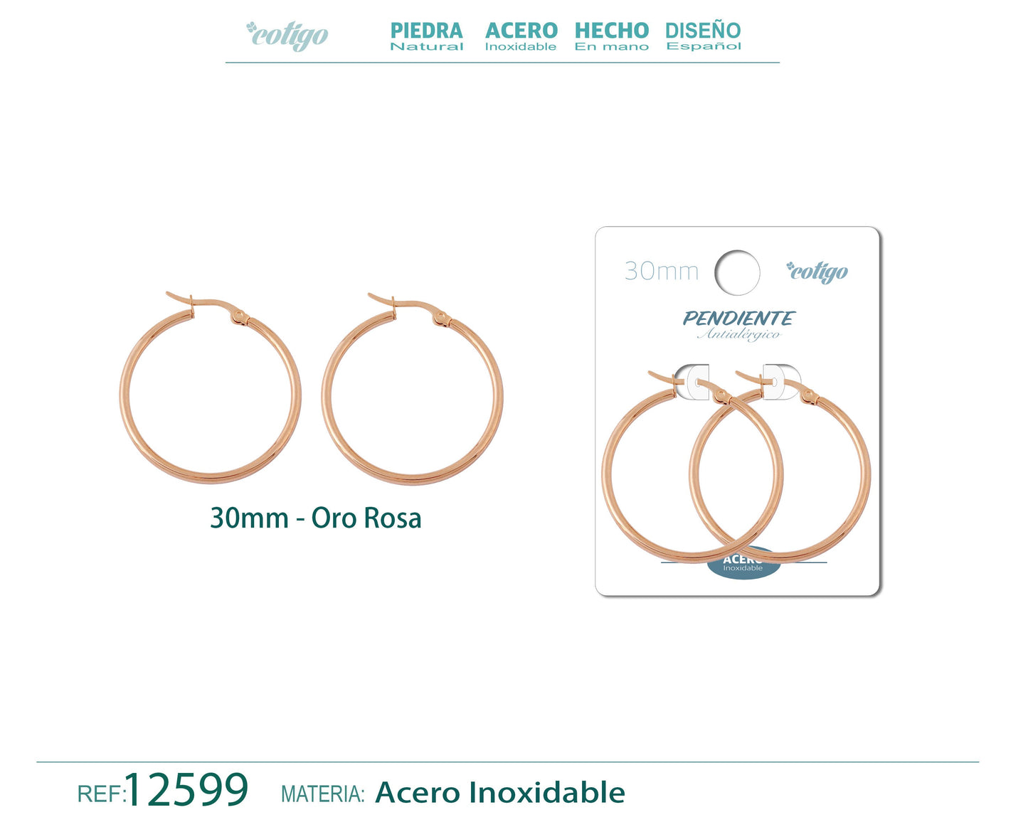 Pendiente Aro Acero-30mm color Rosa